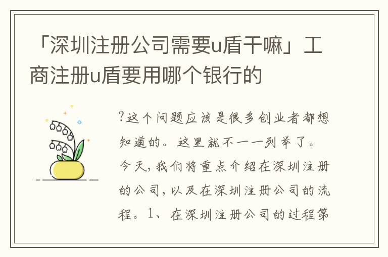 「深圳注冊(cè)公司需要u盾干嘛」工商注冊(cè)u(píng)盾要用哪個(gè)銀行的