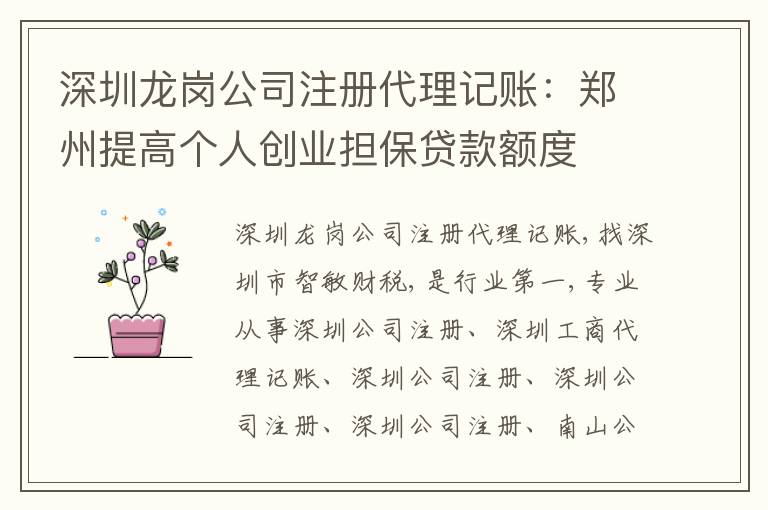 深圳龍崗公司注冊代理記賬：鄭州提高個人創(chuàng)業(yè)擔保貸款額度