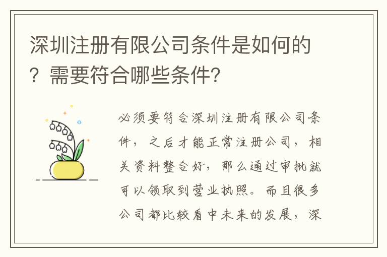 深圳注冊有限公司條件是如何的？需要符合哪些條件？
