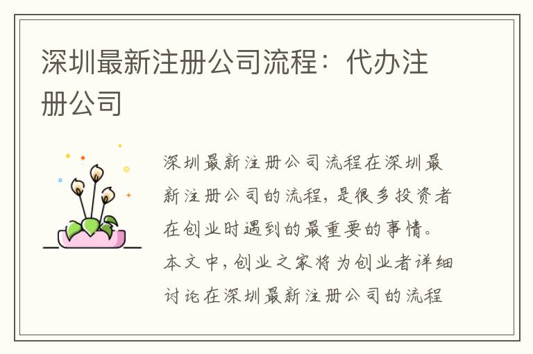 深圳最新注冊公司流程：代辦注冊公司