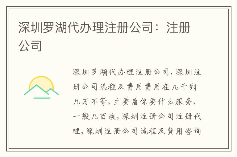 深圳羅湖代辦理注冊公司：注冊公司