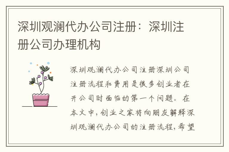 深圳觀瀾代辦公司注冊(cè)：深圳注冊(cè)公司辦理機(jī)構(gòu)