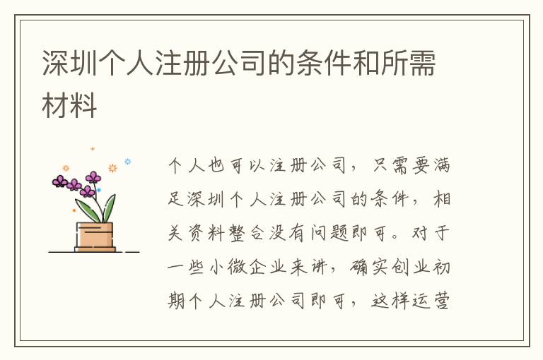 深圳個(gè)人注冊公司的條件和所需材料