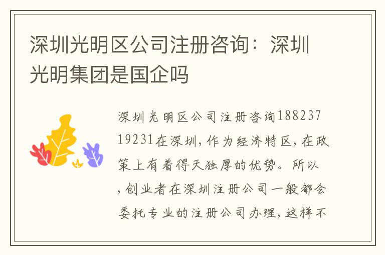 深圳光明區(qū)公司注冊咨詢：深圳光明集團是國企嗎