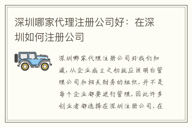 深圳哪家代理注冊公司好：在深圳如何注冊公司