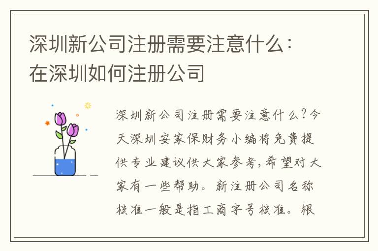 深圳新公司注冊(cè)需要注意什么：在深圳如何注冊(cè)公司