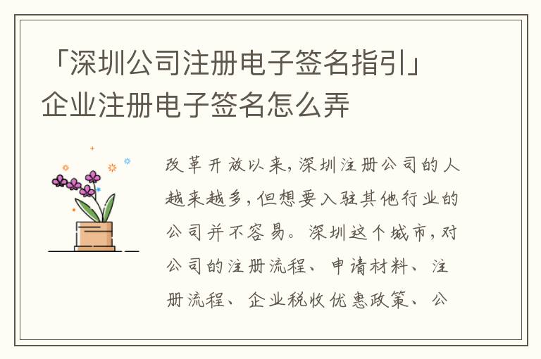 「深圳公司注冊電子簽名指引」企業(yè)注冊電子簽名怎么弄