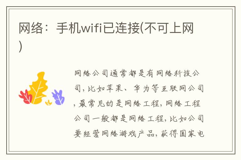 網(wǎng)絡：手機wifi已連接(不可上網(wǎng))