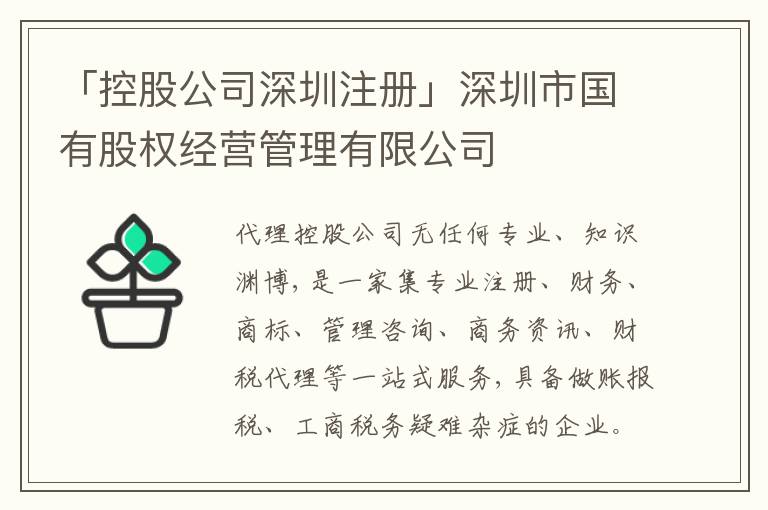 「控股公司深圳注冊」深圳市國有股權經(jīng)營管理有限公司