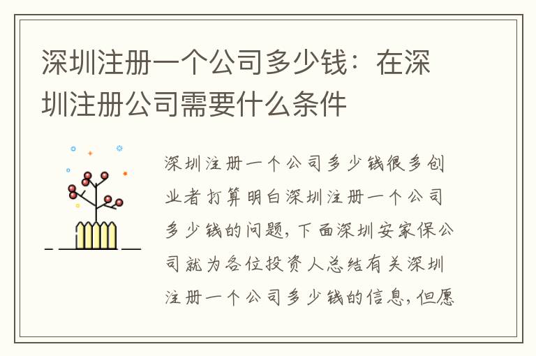 深圳注冊一個公司多少錢：在深圳注冊公司需要什么條件
