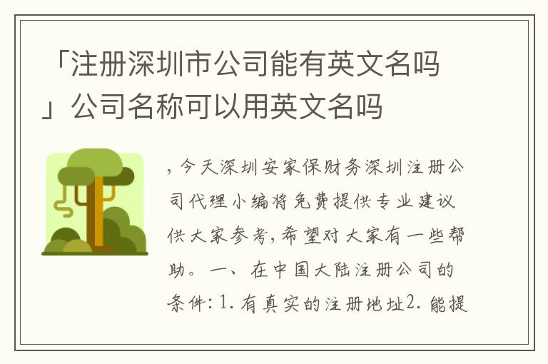 「注冊深圳市公司能有英文名嗎」公司名稱可以用英文名嗎