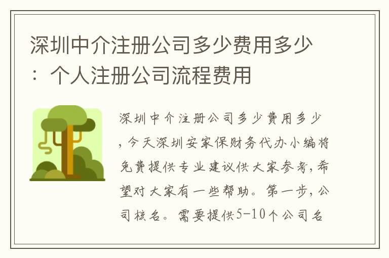 深圳中介注冊(cè)公司多少費(fèi)用多少：個(gè)人注冊(cè)公司流程費(fèi)用