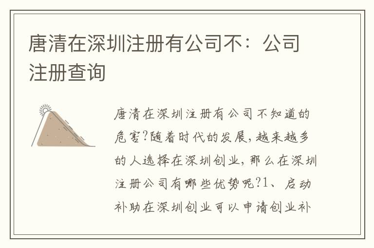 唐清在深圳注冊有公司不：公司注冊查詢