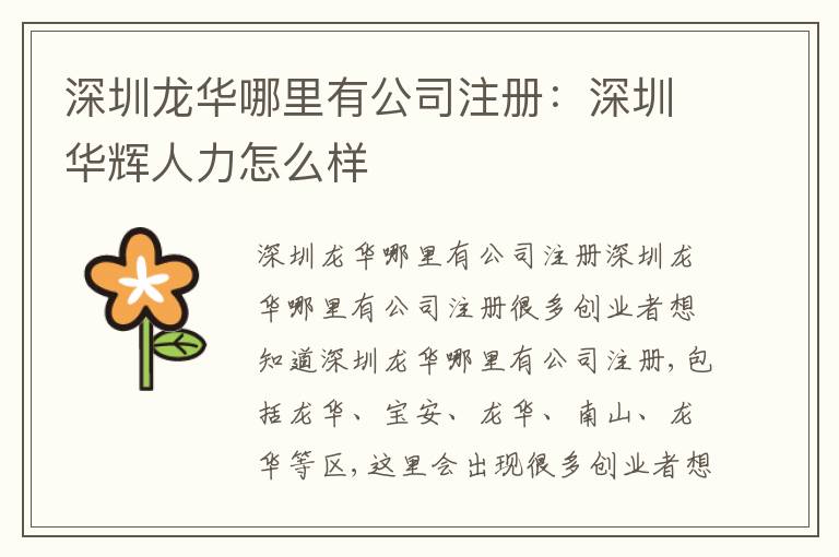 深圳龍華哪里有公司注冊：深圳華輝人力怎么樣