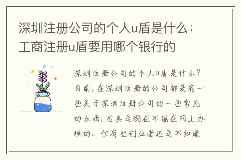 深圳注冊公司的個(gè)人u盾是什么：工商注冊u盾要用哪個(gè)銀行的