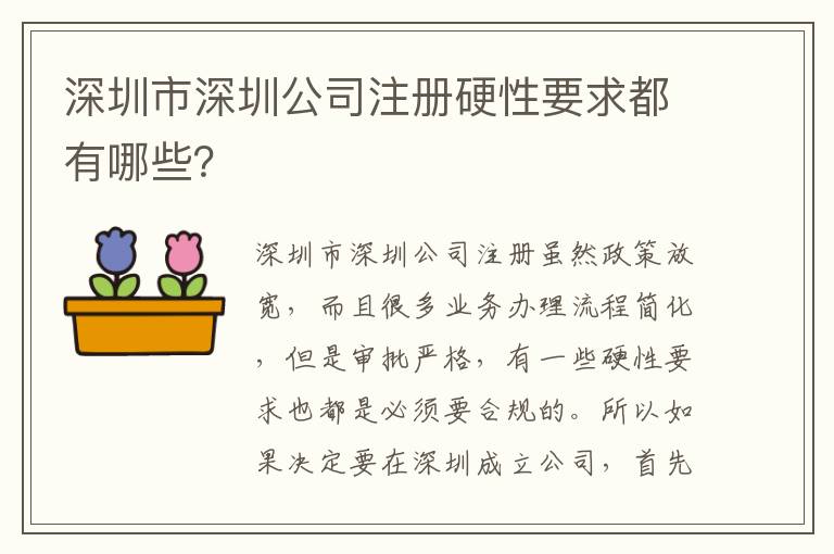 深圳市深圳公司注冊(cè)硬性要求都有哪些？