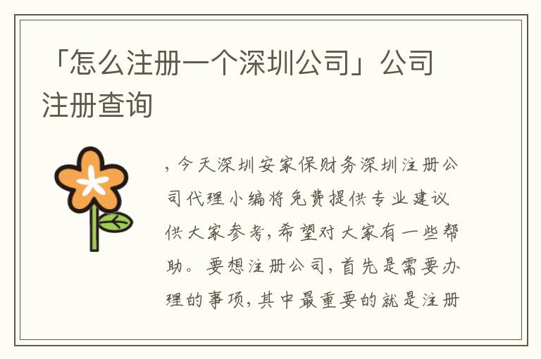 「怎么注冊一個(gè)深圳公司」公司注冊查詢
