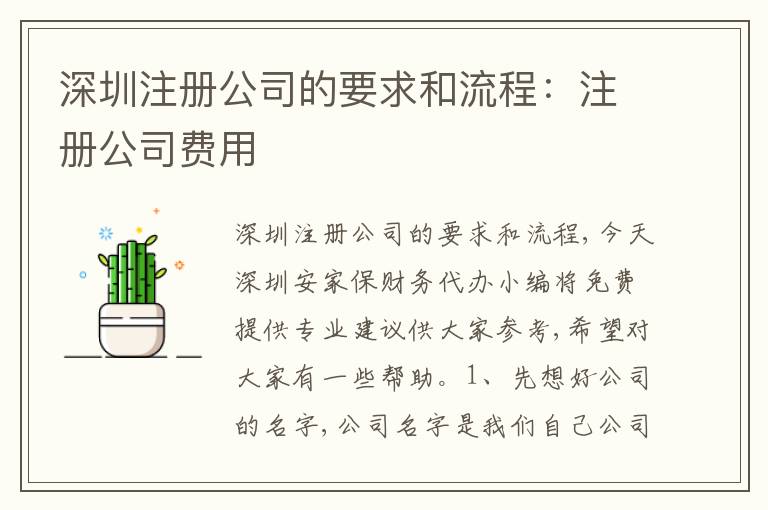 深圳注冊公司的要求和流程：注冊公司費(fèi)用