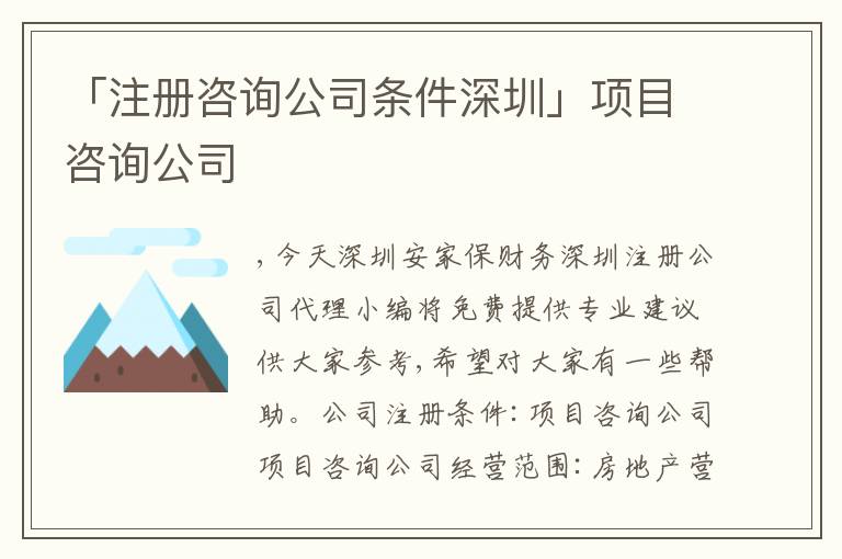 「注冊咨詢公司條件深圳」項目咨詢公司