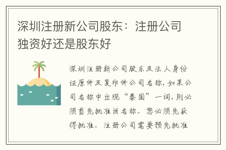 深圳注冊新公司股東：注冊公司獨資好還是股東好