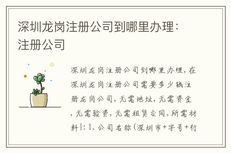 深圳龍崗注冊公司到哪里辦理：注冊公司