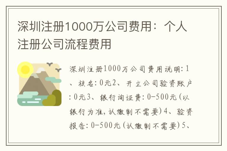 深圳注冊1000萬公司費用：個人注冊公司流程費用