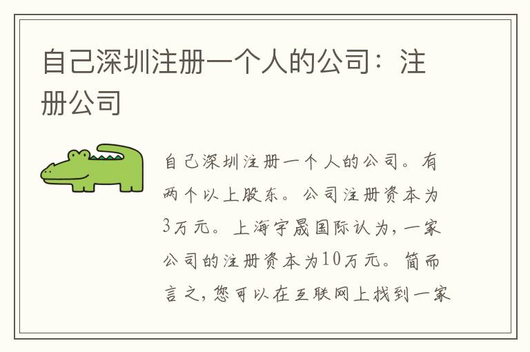 自己深圳注冊一個人的公司：注冊公司