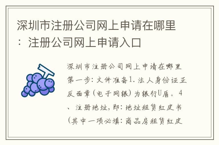 深圳市注冊公司網(wǎng)上申請在哪里：注冊公司網(wǎng)上申請入口