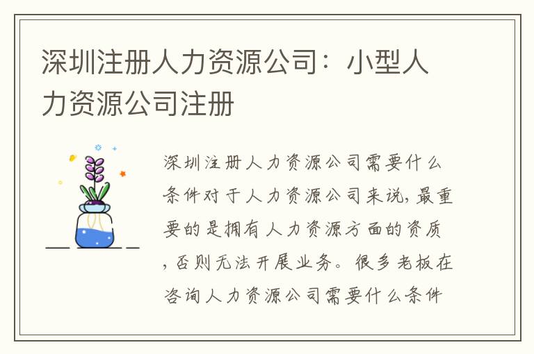 深圳注冊(cè)人力資源公司：小型人力資源公司注冊(cè)