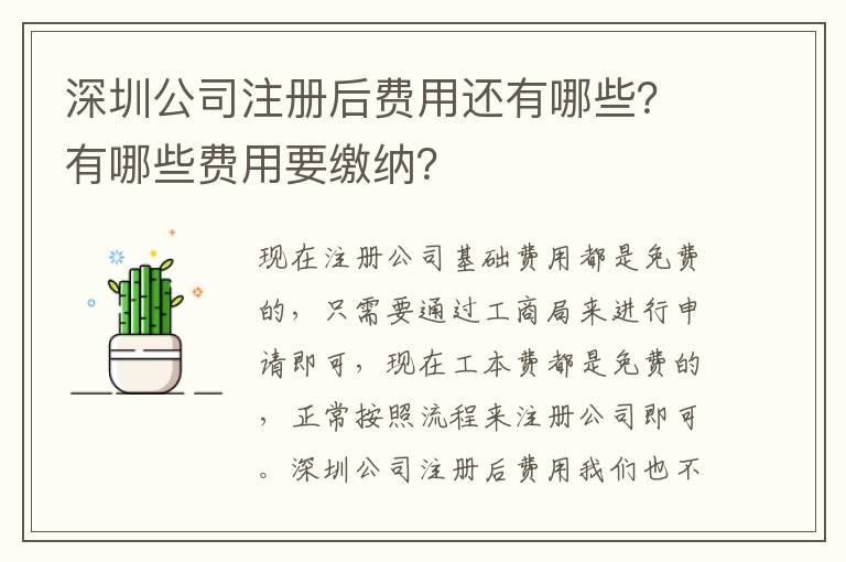 深圳公司注冊后費用還有哪些？有哪些費用要繳納？