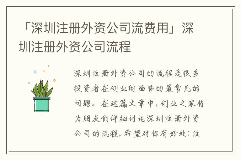 「深圳注冊(cè)外資公司流費(fèi)用」深圳注冊(cè)外資公司流程