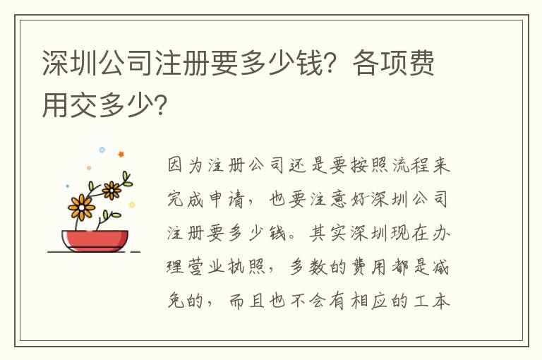 深圳公司注冊(cè)要多少錢？各項(xiàng)費(fèi)用交多少？