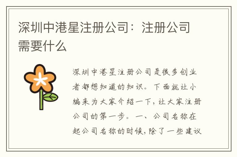 深圳中港星注冊(cè)公司：注冊(cè)公司需要什么