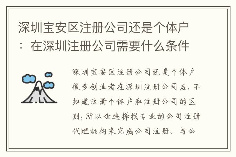 深圳寶安區(qū)注冊公司還是個體戶：在深圳注冊公司需要什么條件