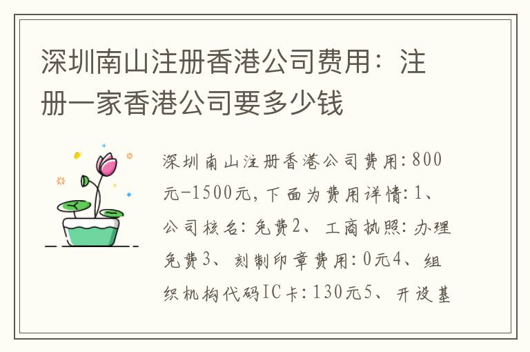 深圳南山注冊香港公司費用：注冊一家香港公司要多少錢