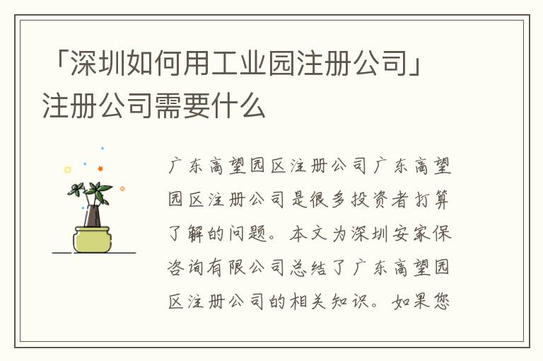 「深圳如何用工業(yè)園注冊(cè)公司」注冊(cè)公司需要什么