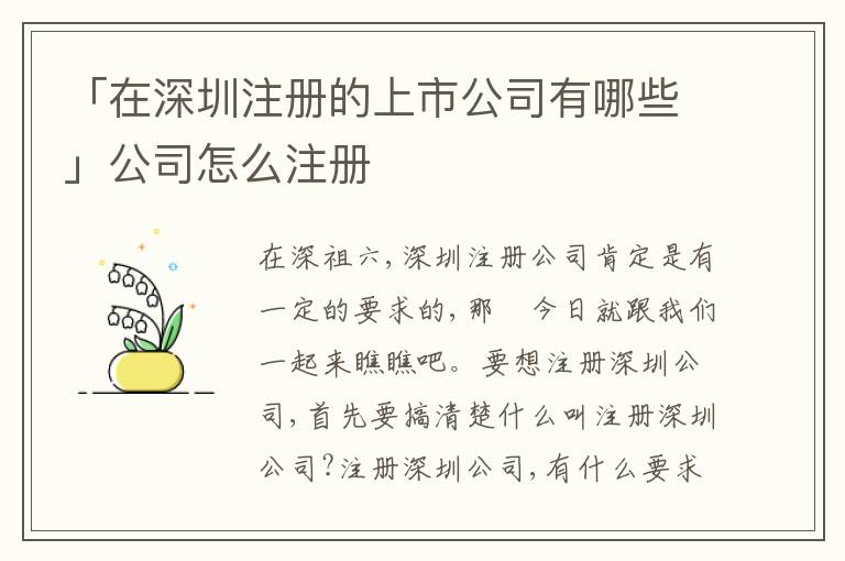 「在深圳注冊的上市公司有哪些」公司怎么注冊