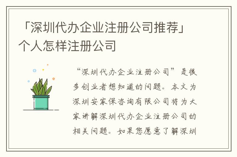 「深圳代辦企業(yè)注冊公司推薦」個(gè)人怎樣注冊公司