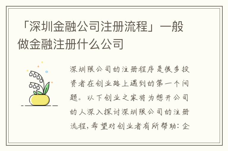 「深圳金融公司注冊(cè)流程」一般做金融注冊(cè)什么公司