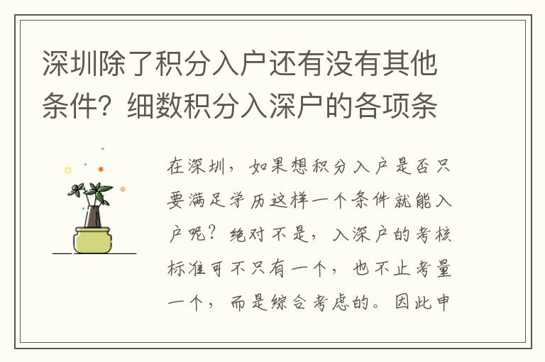 深圳除了積分入戶還有沒有其他條件？細(xì)數(shù)積分入深戶的各項條件