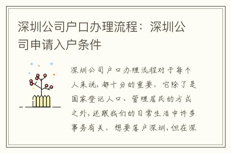 深圳公司戶口辦理流程：深圳公司申請入戶條件