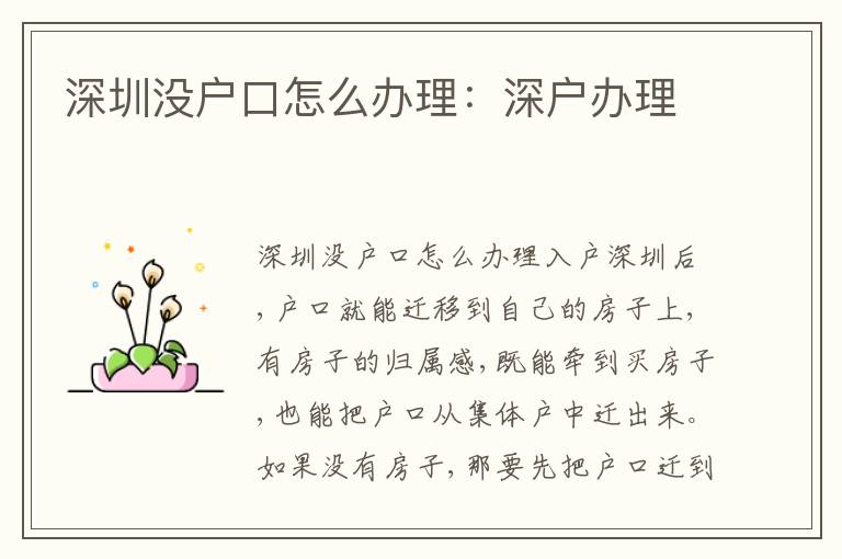 深圳沒(méi)戶口怎么辦理：深戶辦理