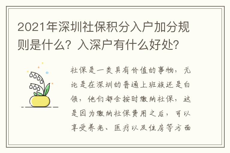 2021年深圳社保積分入戶加分規(guī)則是什么？入深戶有什么好處？