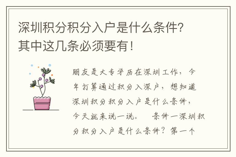 深圳積分積分入戶是什么條件？其中這幾條必須要有！