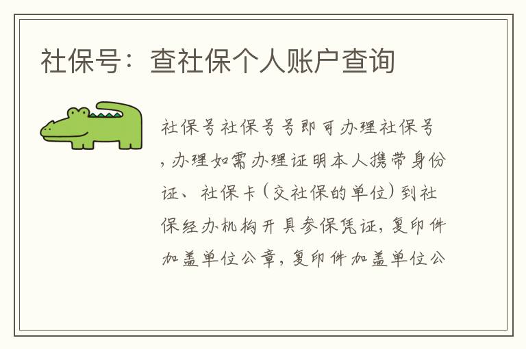 社保號：查社保個人賬戶查詢