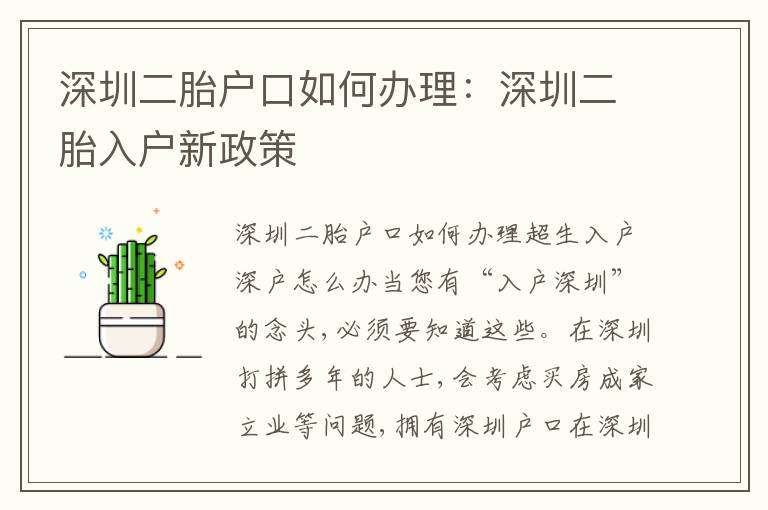 深圳二胎戶口如何辦理：深圳二胎入戶新政策