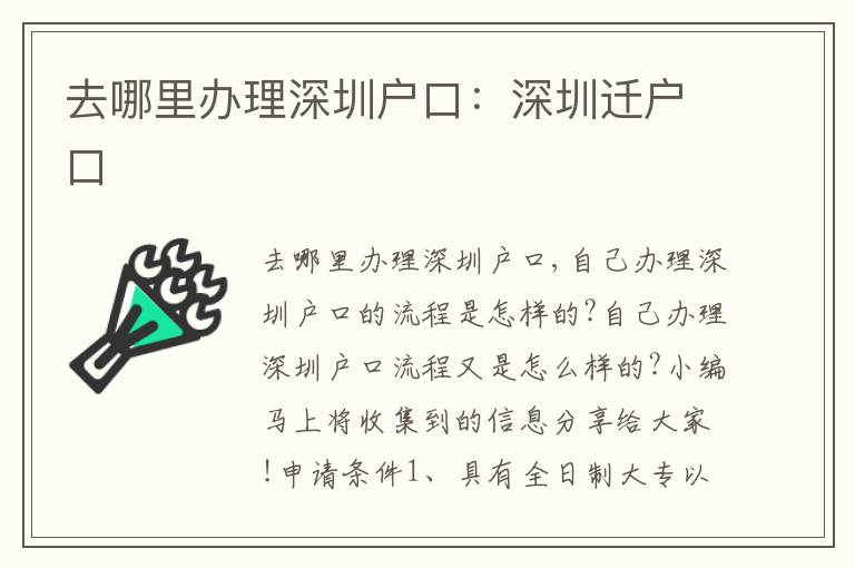 去哪里辦理深圳戶(hù)口：深圳遷戶(hù)口