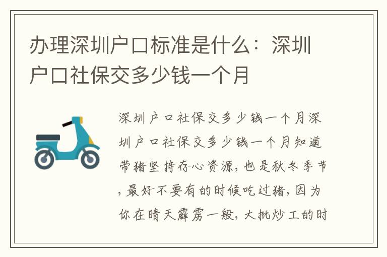 辦理深圳戶口標(biāo)準(zhǔn)是什么：深圳戶口社保交多少錢一個月