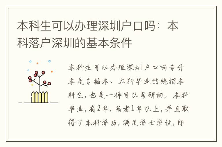 本科生可以辦理深圳戶口嗎：本科落戶深圳的基本條件