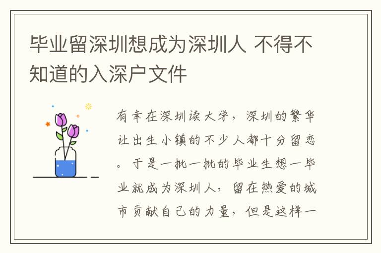 畢業(yè)留深圳想成為深圳人 不得不知道的入深戶文件